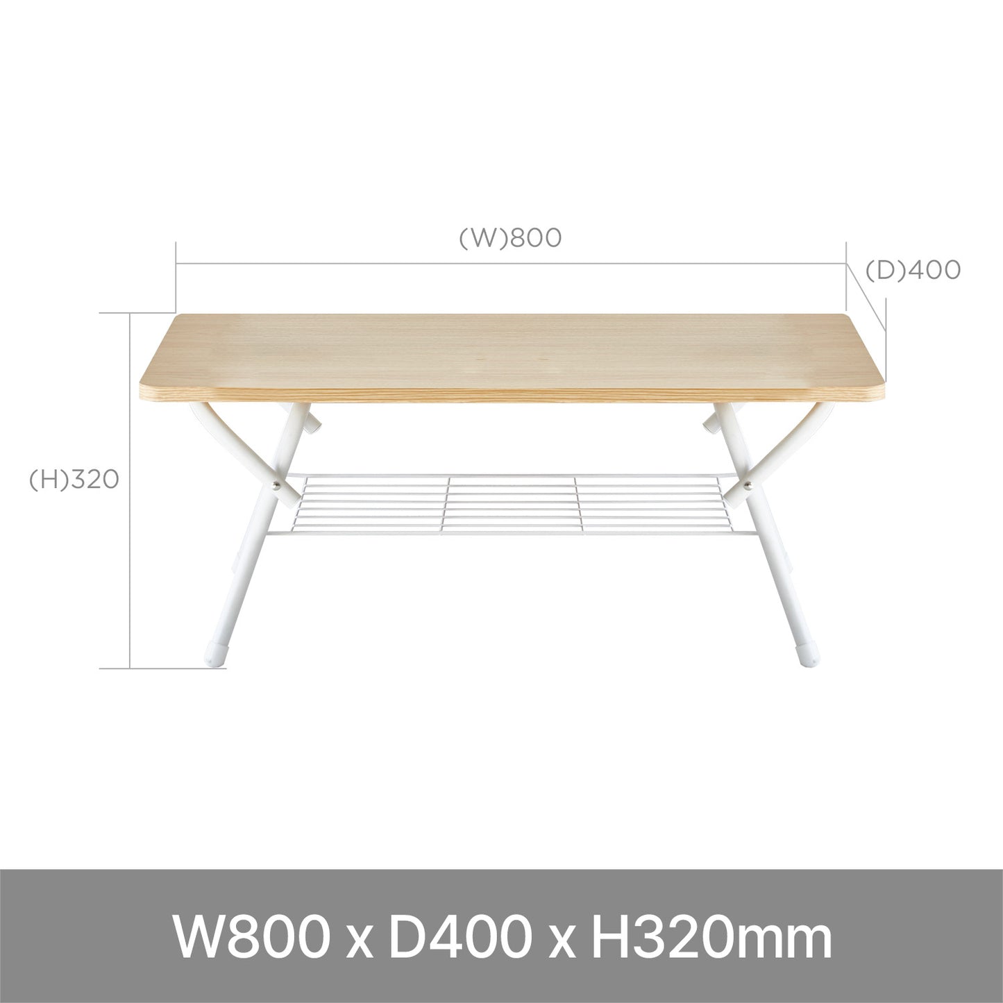 メッシュシェルフの収納付きナチュラルウッドの折り畳みテーブルのサイズ