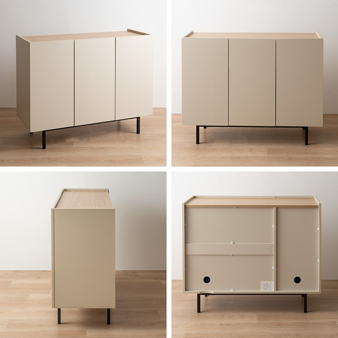 木目柄のバイカラーキャビネットの説明画像