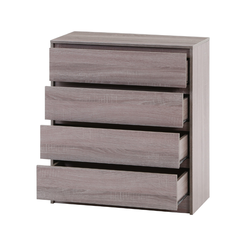 4段チェストグレー全体の引き出しが開いた状態を写している様子