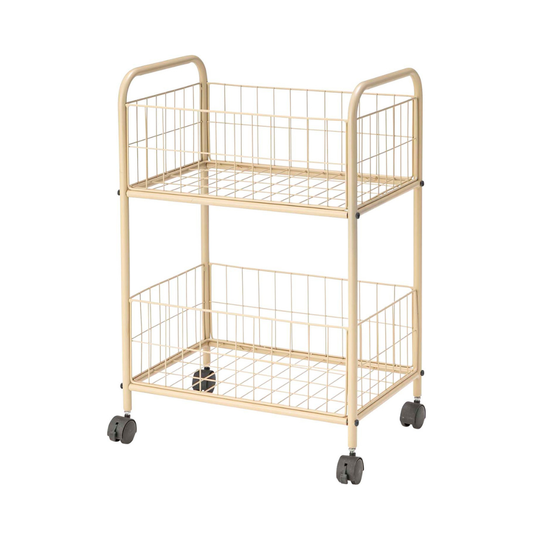アイボリーのポップなカラーの2段ワイヤーワゴン