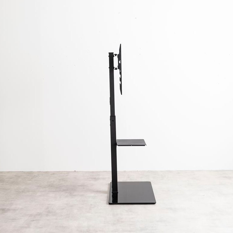 ラック付きのブラックのテレビスタンド