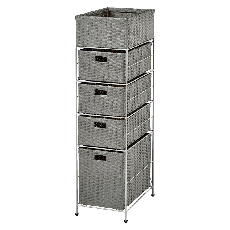 グレーの幅25.5cmのスリム設計の5段のランドリー引出し収納