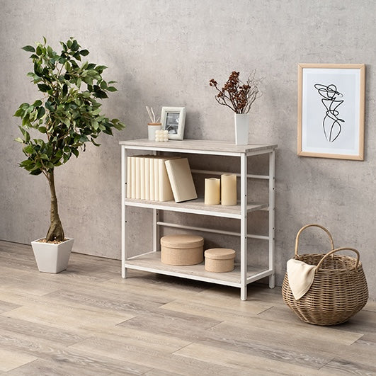 【新品】木目✕アイアン　オープンラック　シンプル　アウトレット 木目調 棚板 アイアン オープンラック 4段 幅75cm 棚 白 スリム