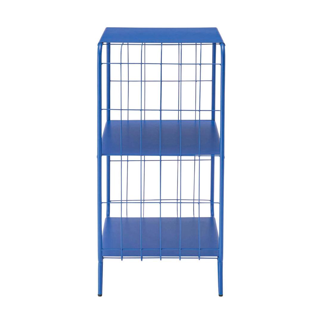 ブルーのポップな色味の2段のメッシュシェルフ