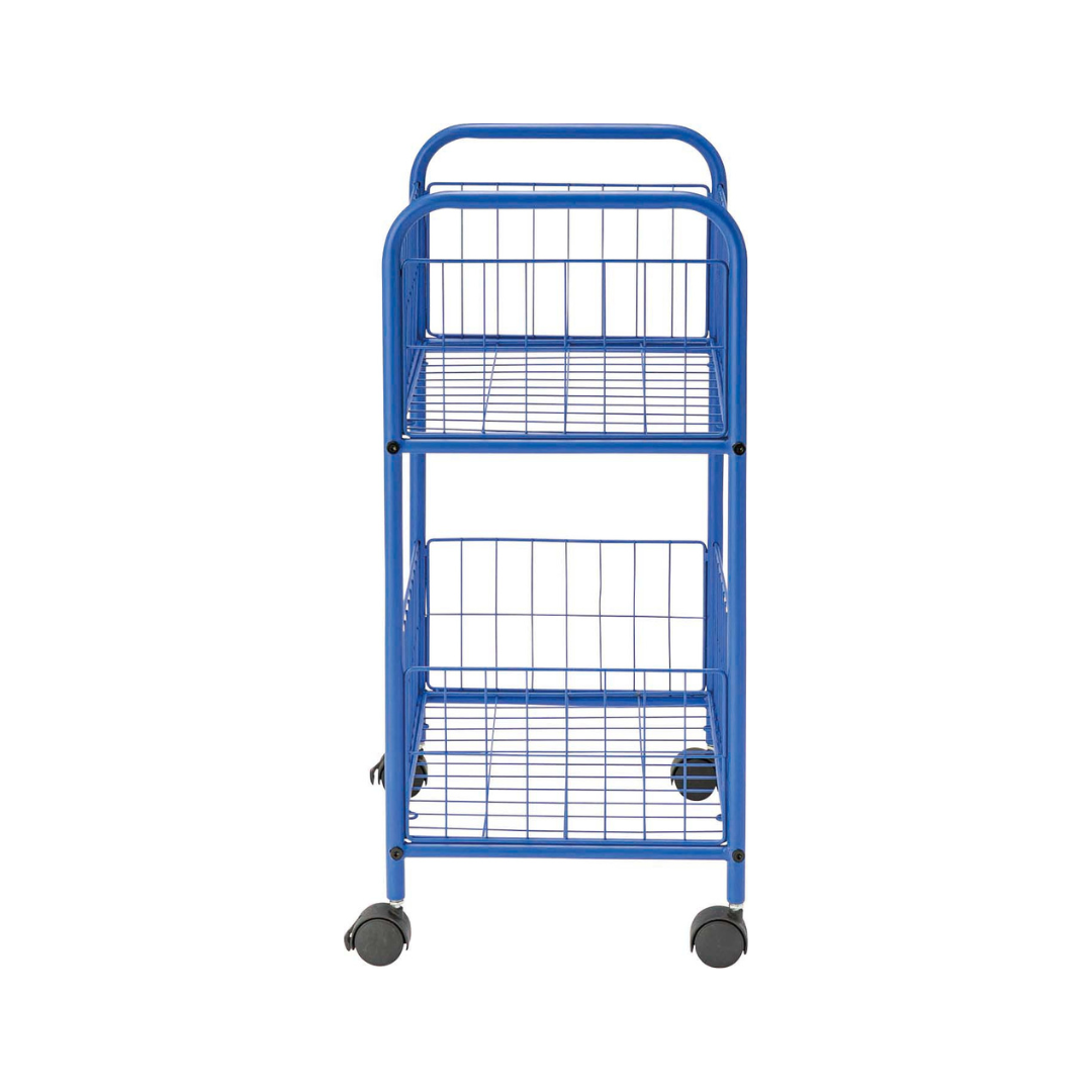 ブルーのポップなカラーの2段ワイヤーワゴン