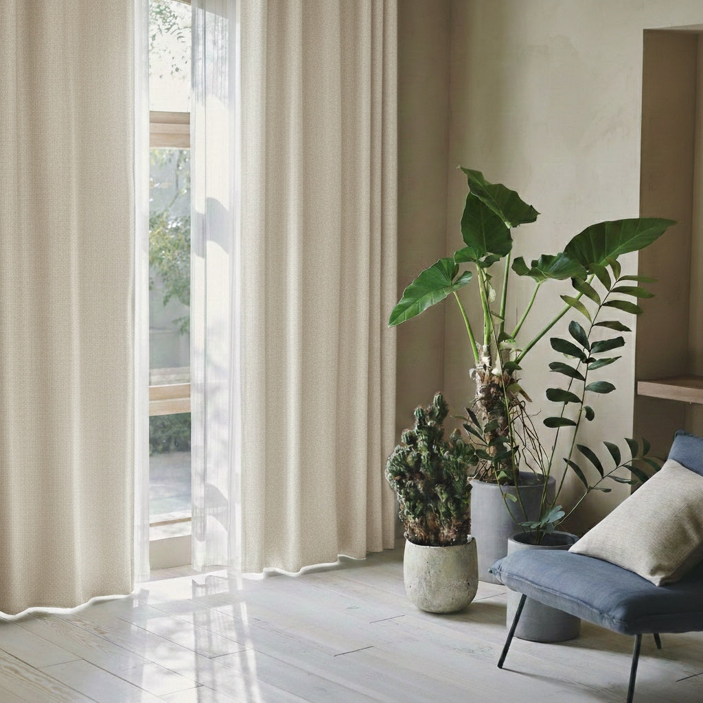 ドレープカーテン｜幅155cm[両開き2枚セット]杢調ナチュラル遮光1級