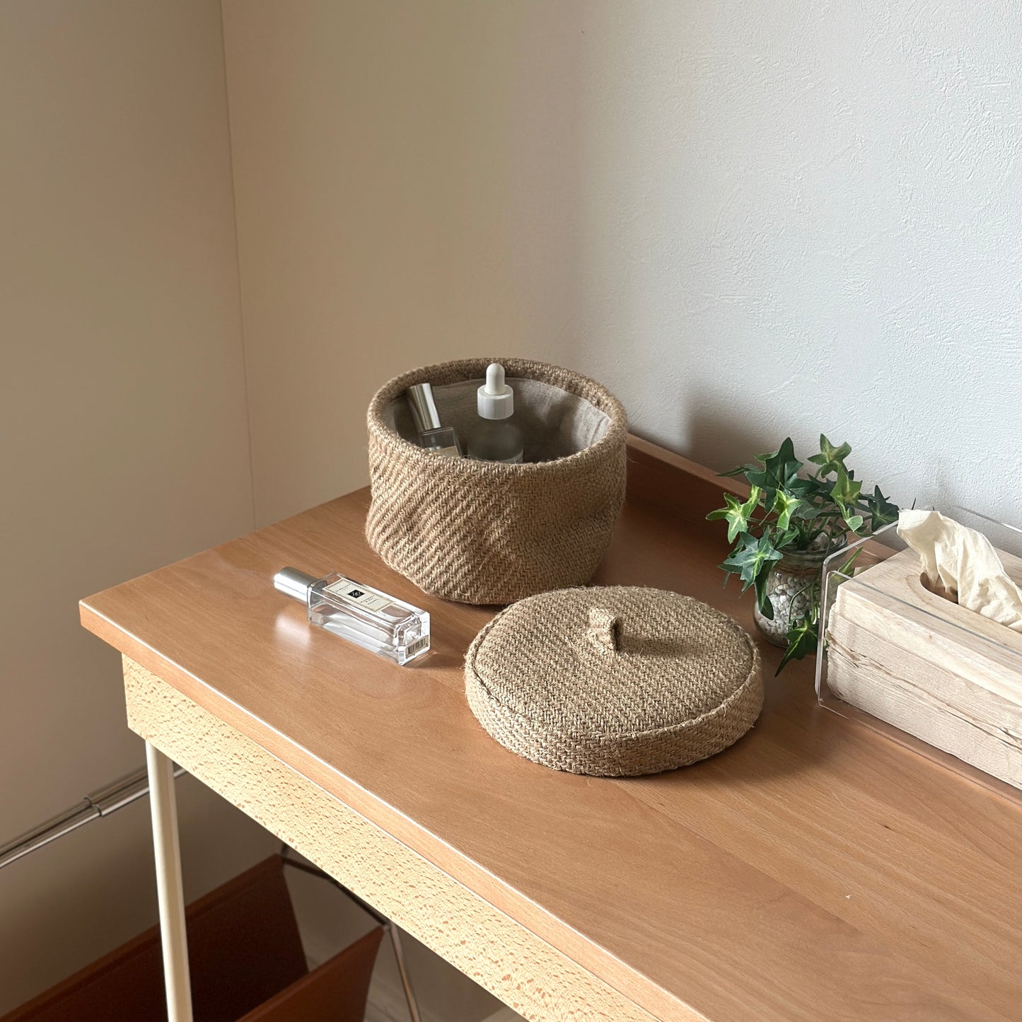 蓋付きリネンバスケット