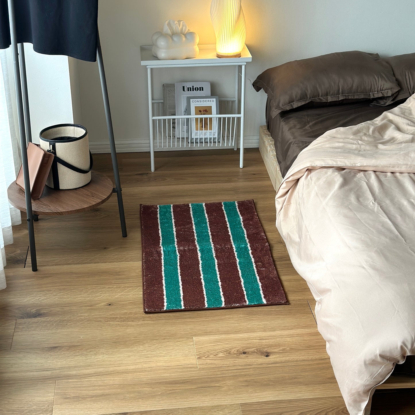 ストライプミニラグ グリーン×ブラウン