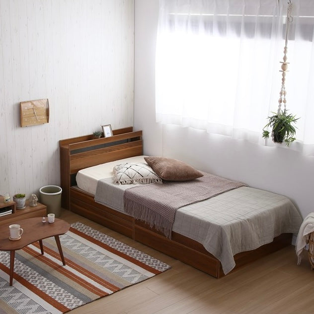 ブラインカラーの収納付きベッドフレーム