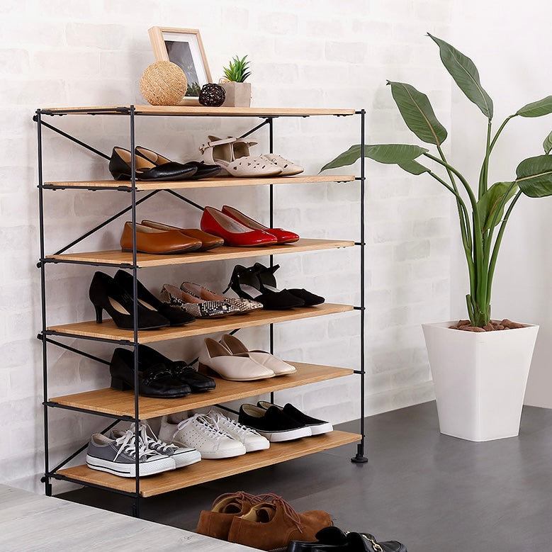 木目調シューズラック6段