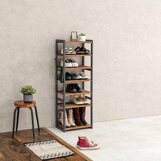 [幅45cm]可動棚ウッドシューズラック7段