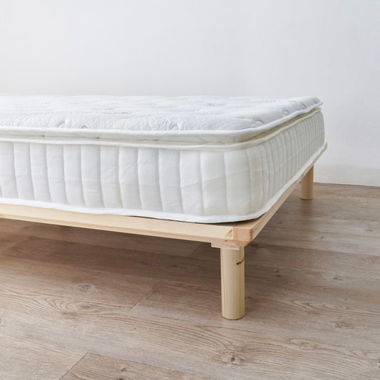 ホワイトのピロートップ付きマットレスの側面