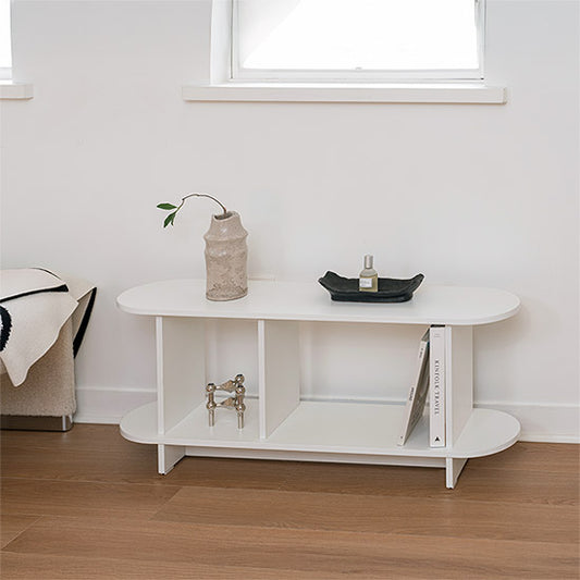 楕円形のホワイトの2段シェルフ