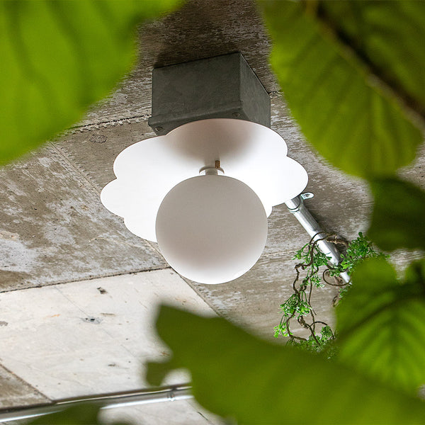 雲をモチーフとしたシーリングライトが天井に設置されている様子