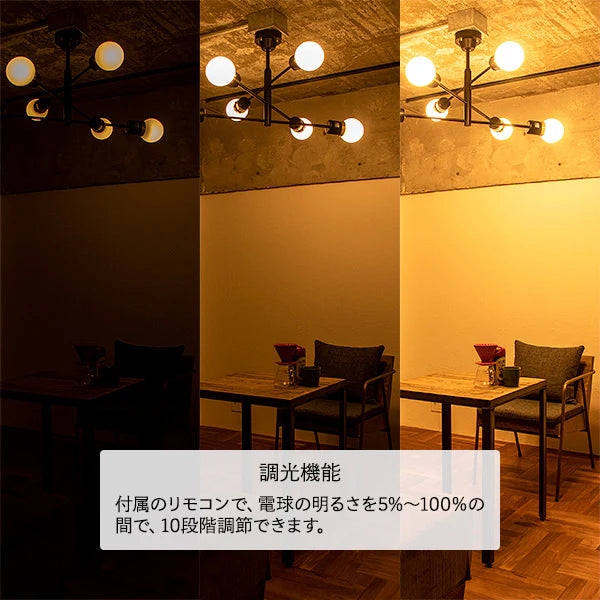 6つ電球が付いたシーリングライトの調光機能の表記