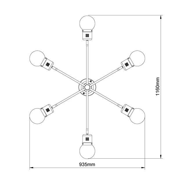 6つ電球が付いたシーリングライトのサイズ表記