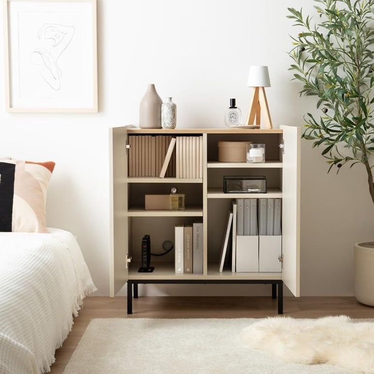 [幅70cm]木目柄バイカラーキャビネット