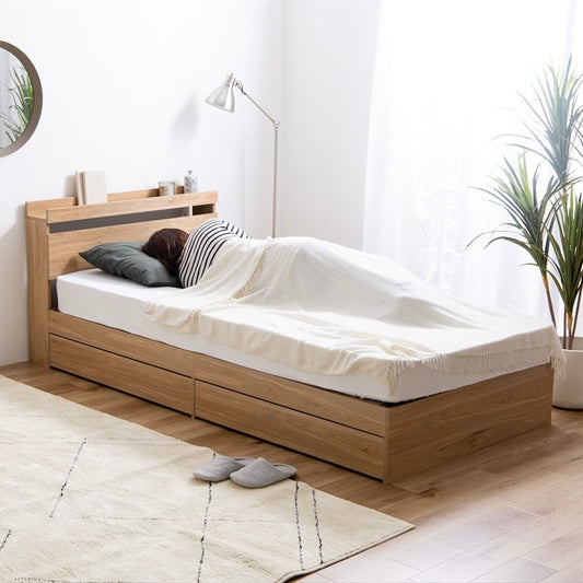 ナチュラルカラーの収納付きベッドフレーム