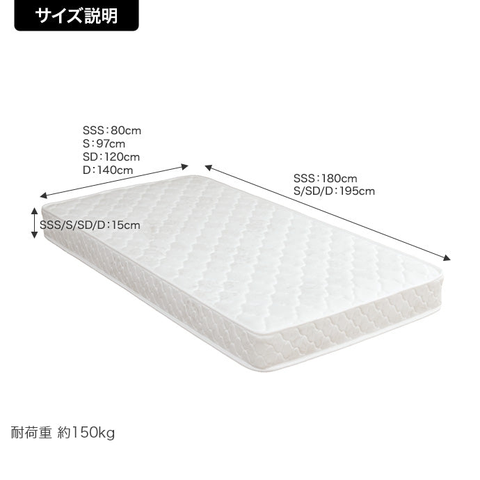 ホワイトのボンネルコイルマットレスのサイズ