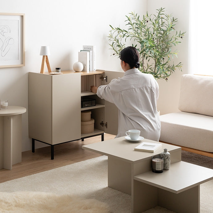 [幅70cm]木目柄バイカラーキャビネット