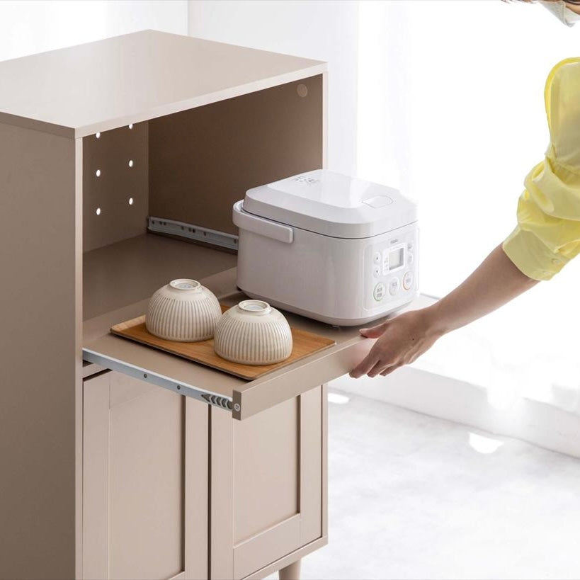 グレージュカラーのレンジ台の引き出し部分