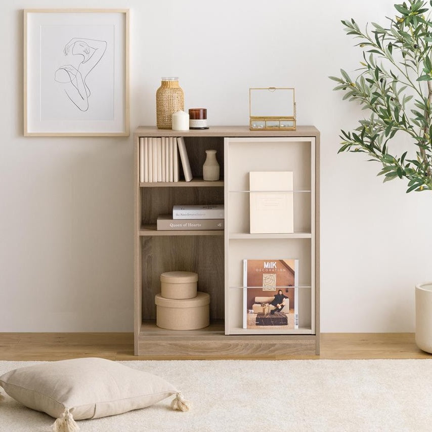 [幅71cm]スライド収納付本棚ラック