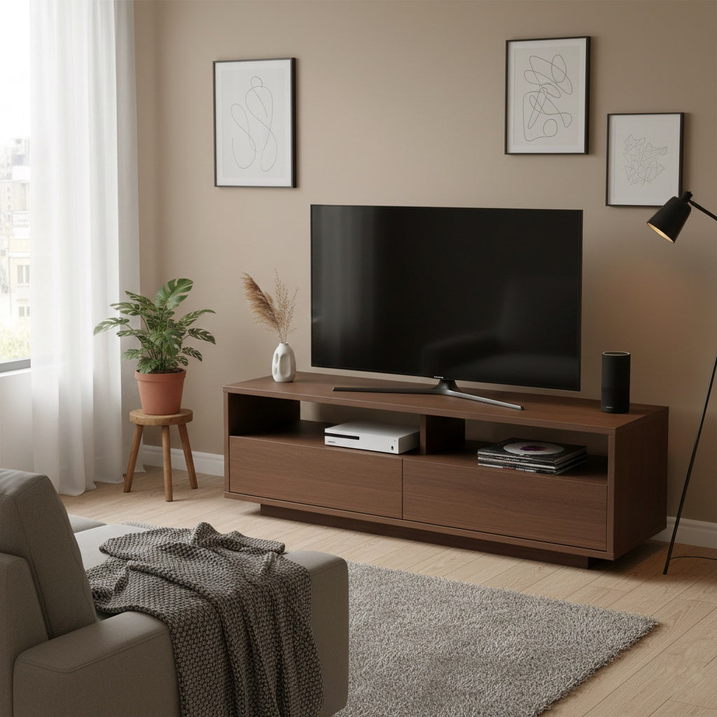 ブラウンの引き出し付きテレビボード