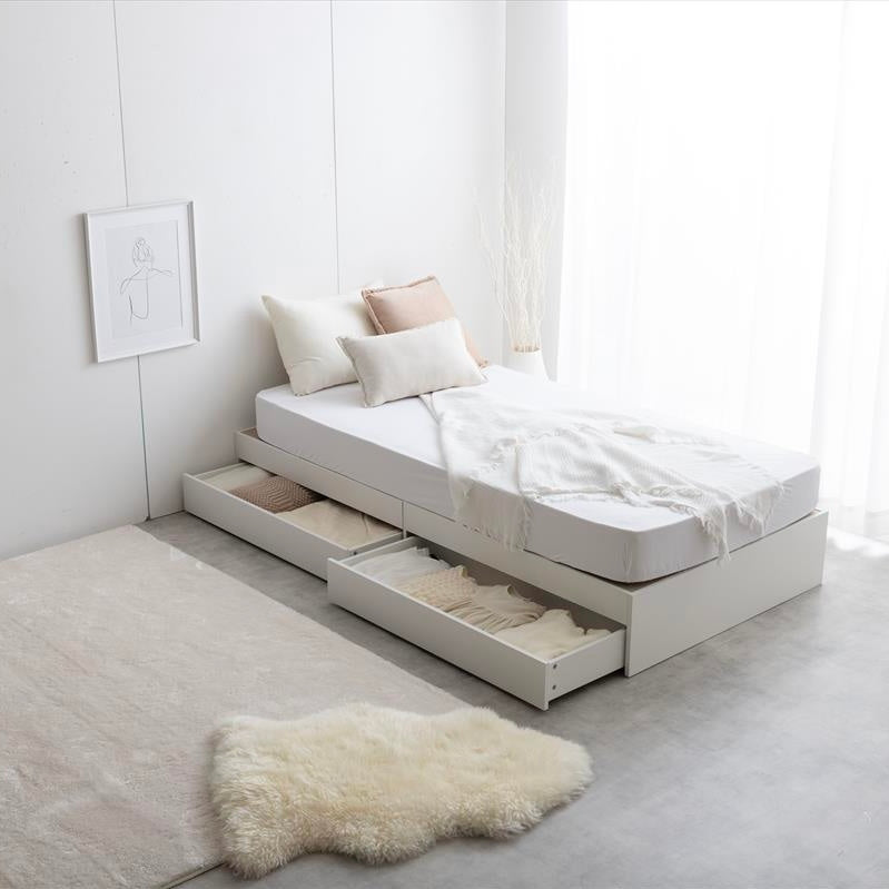 収納付きのホワイトのベッド