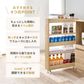 隙間収納ワゴンロータイプのライト木目調スライド式キッチンワゴン、3段調節可能棚とキャスター付き