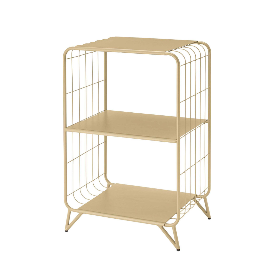 アイボリーのポップな色味の2段のメッシュシェルフ