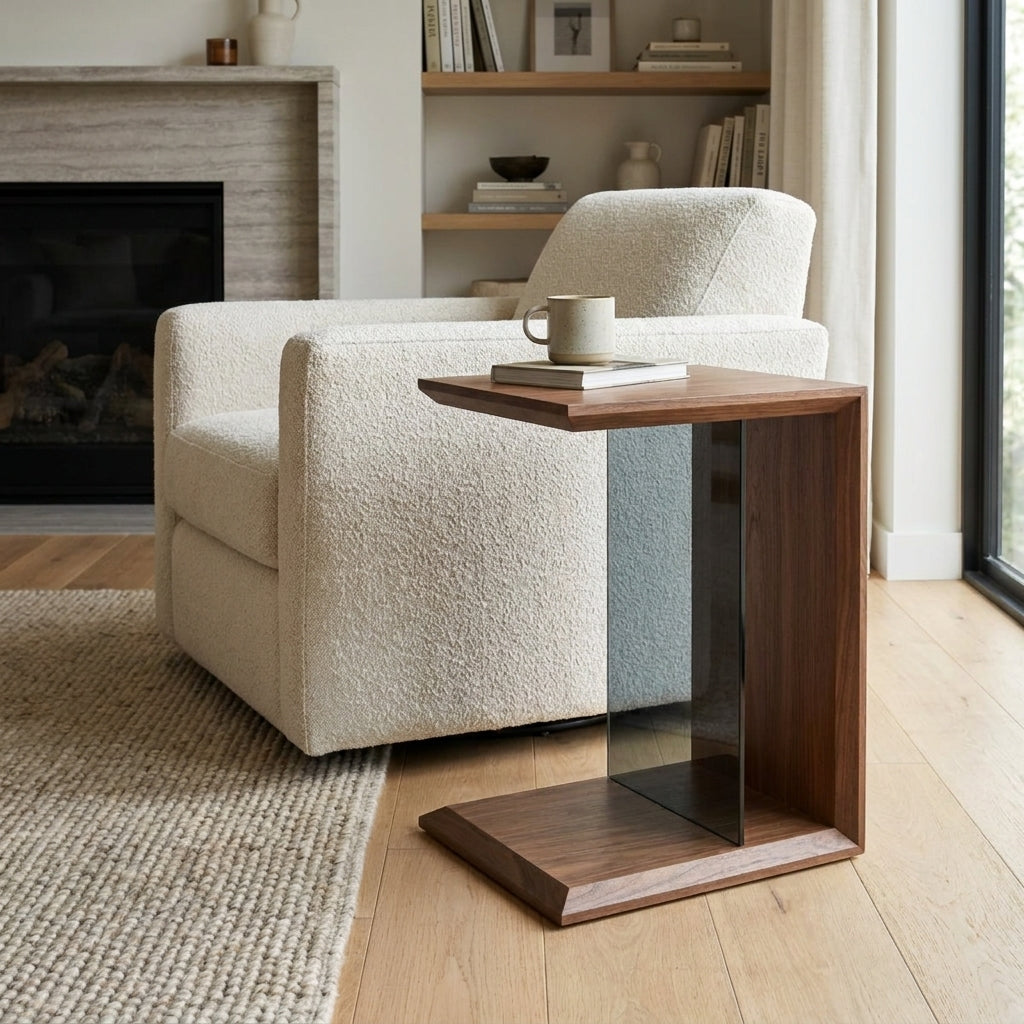 ガラス棚がついた2wayで使用できるサイドテーブル