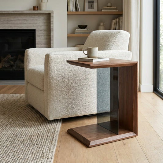 ガラス棚がついた2wayで使用できるサイドテーブル