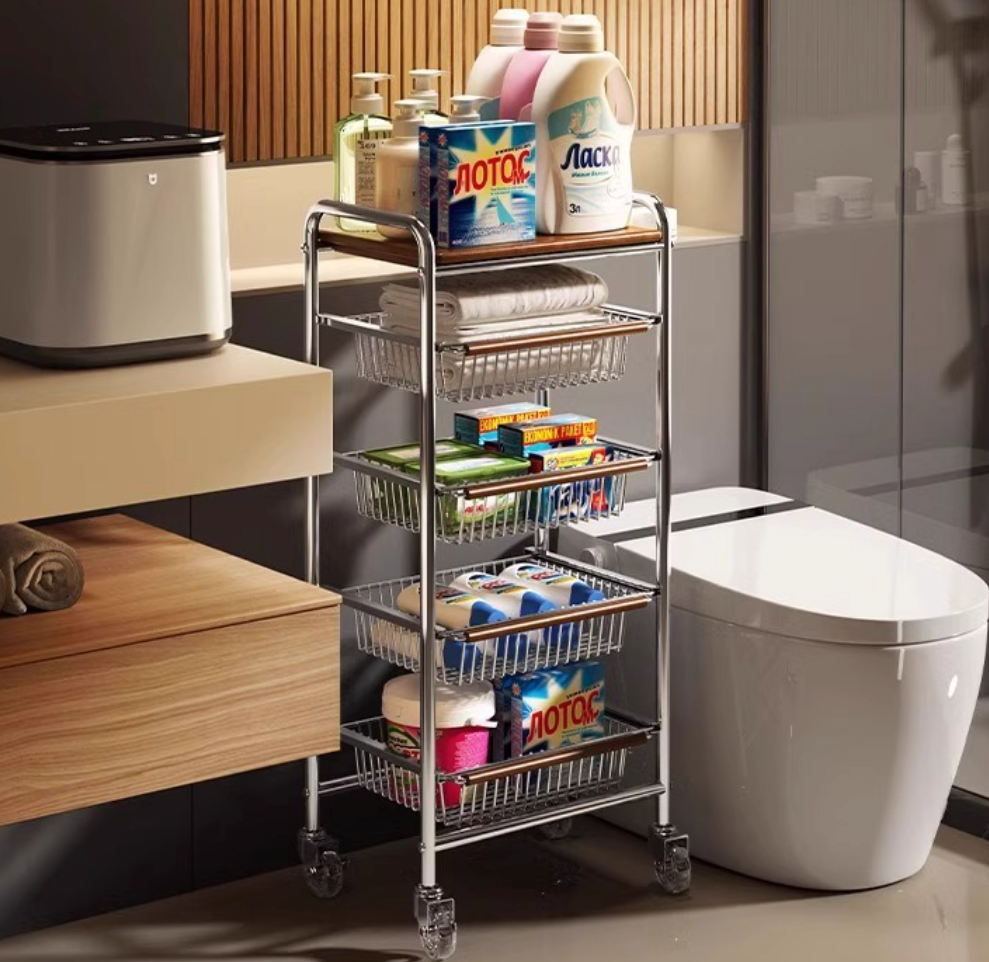 キャスター付きステンレスウッドワゴン