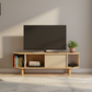 ベージュのモダンデザインのテレビボードを部屋に置いている様子
