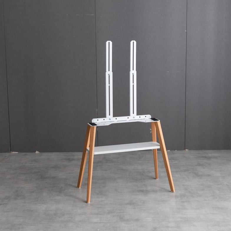 ホワイトのラックが付いたウッド脚のテレビスタンド