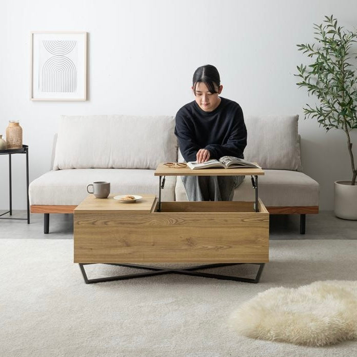 [幅90cm]昇降式引き出し付きセンターテーブル