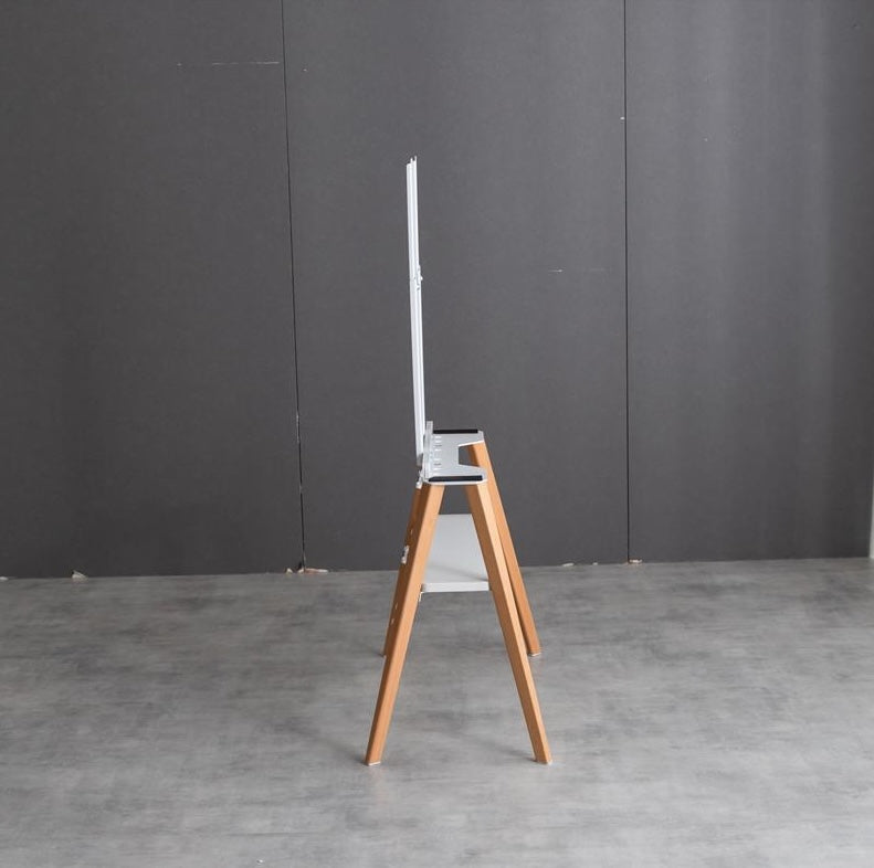 ホワイトのラックが付いたウッド脚のテレビスタンド