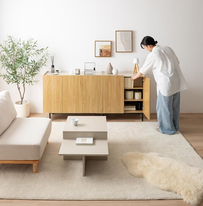 [幅70cm]木目柄バイカラーキャビネット