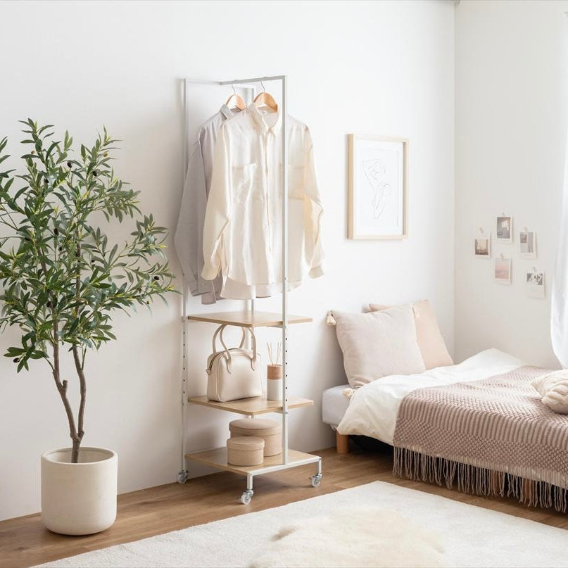 [幅40cm]棚付きスリムハンガーラック