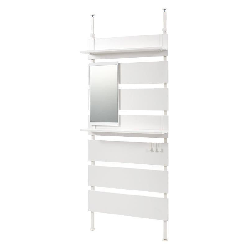 ホワイトの突っ張りミラー付きラック