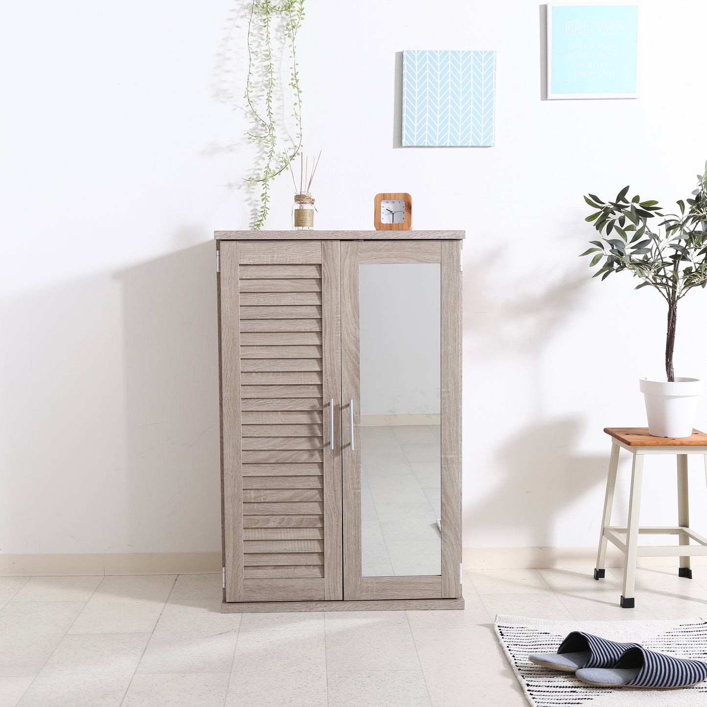 ミラー付きルーバーシューズボックス