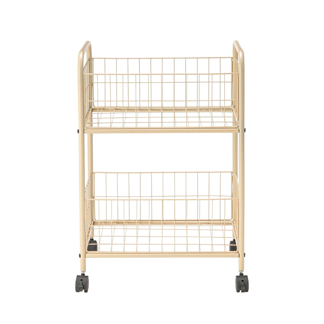アイボリーのポップなカラーの2段ワイヤーワゴン