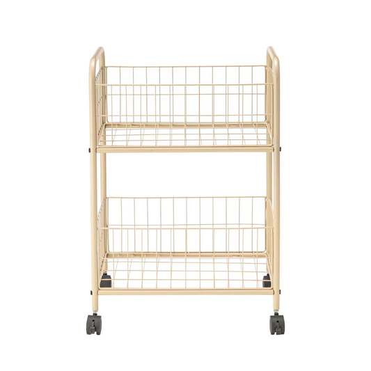 アイボリーのポップなカラーの2段ワイヤーワゴン