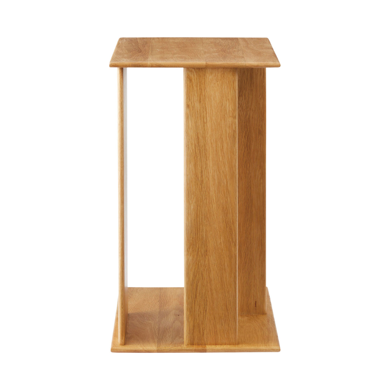 ラック付きオークサイドテーブルを白抜きで後ろから写している写真