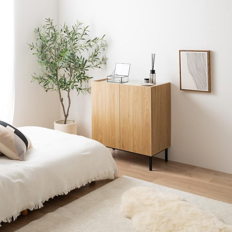 [幅70cm]木目柄バイカラーキャビネット