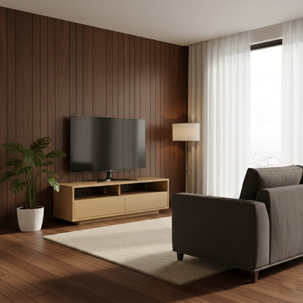 木目調の引き出し付きテレビボード