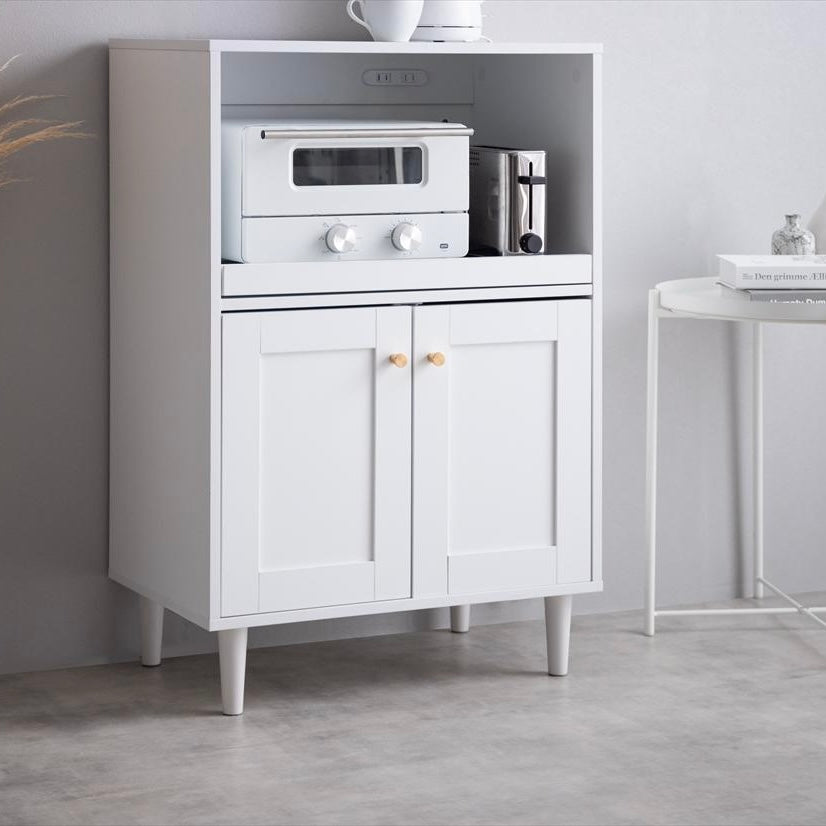 ホワイトカラーのレンジ台の収納部分