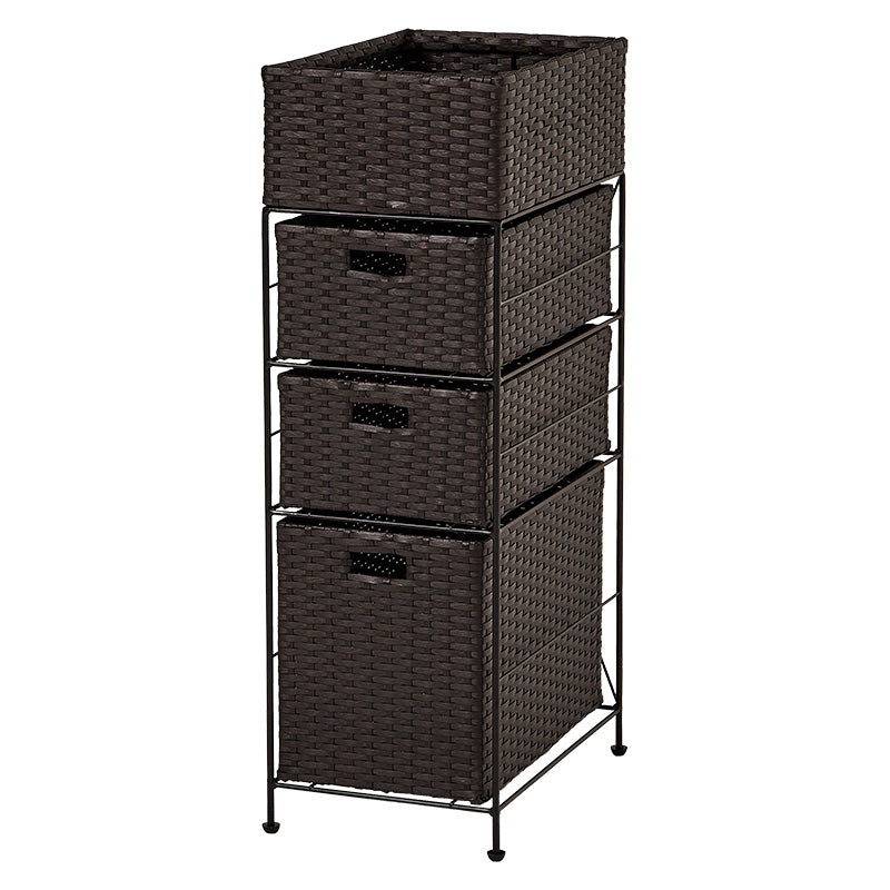 ダークブラウンの幅25.5cmのスリム設計のランドリー引出し収納