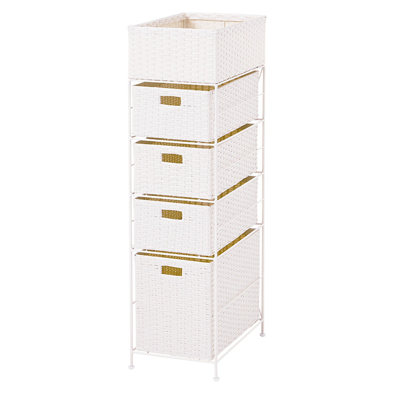 ホワイトの幅25.5cmのスリム設計の5段のランドリー引出し収納