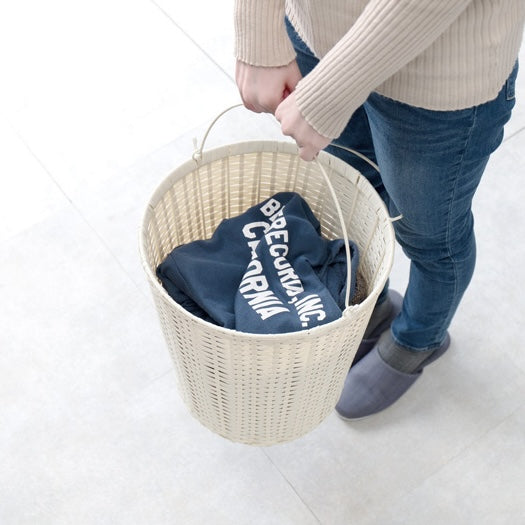 ラタン調ランドリーバスケットラック